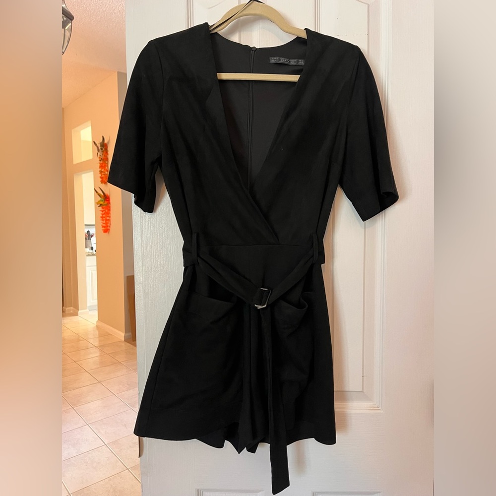 Zara Suede Romper / Jumpsuit Black Small